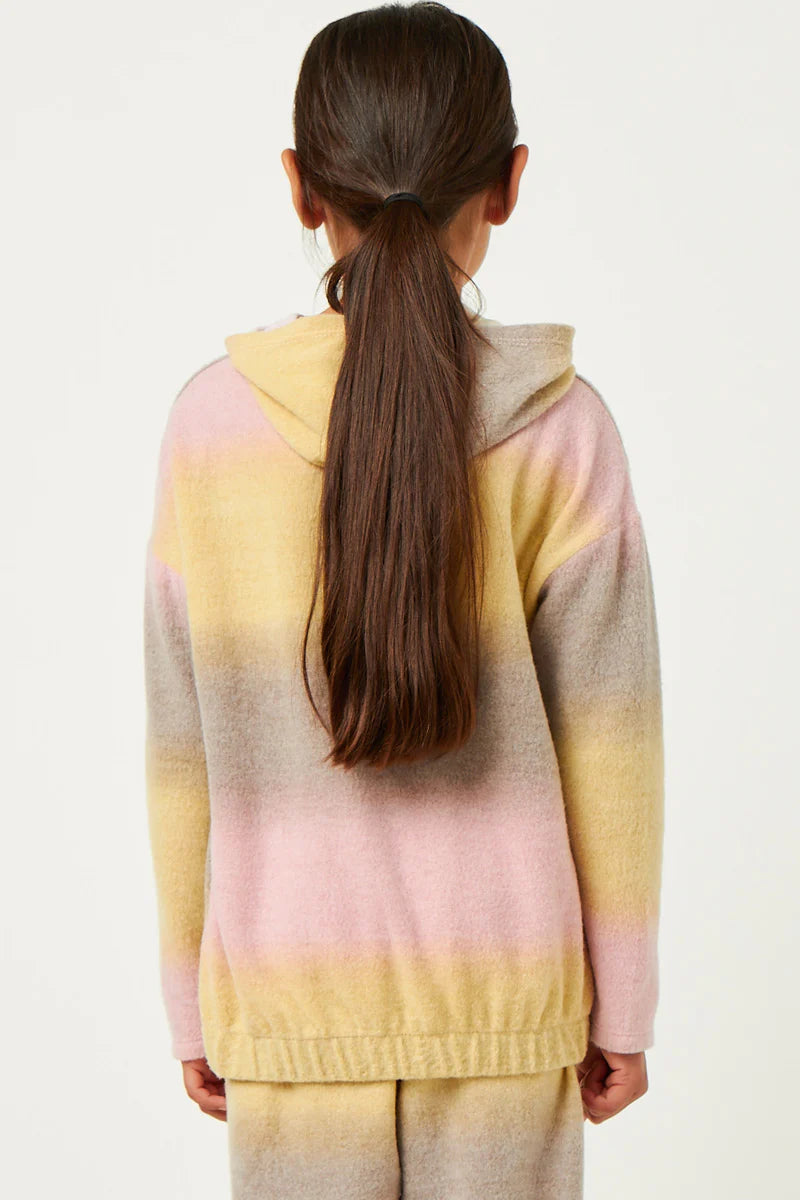 Girls Brushed Knit Block Stripe Hoodie