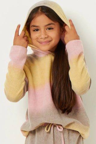 Girls Brushed Knit Block Stripe Hoodie