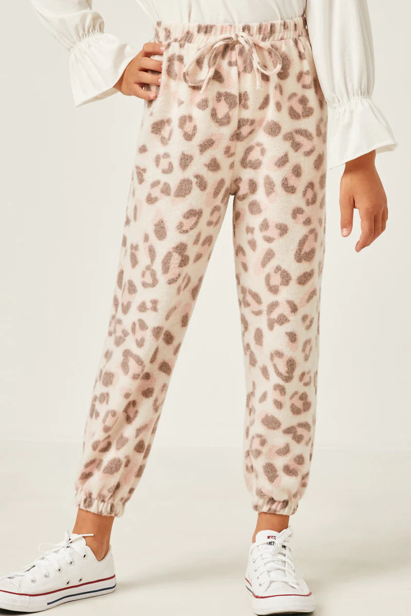 Girls Brushed Knit Leopard Joggers