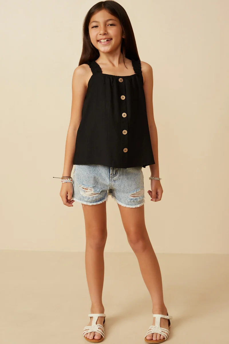 Girls Girls Button Detail Ruffle Strap Tank