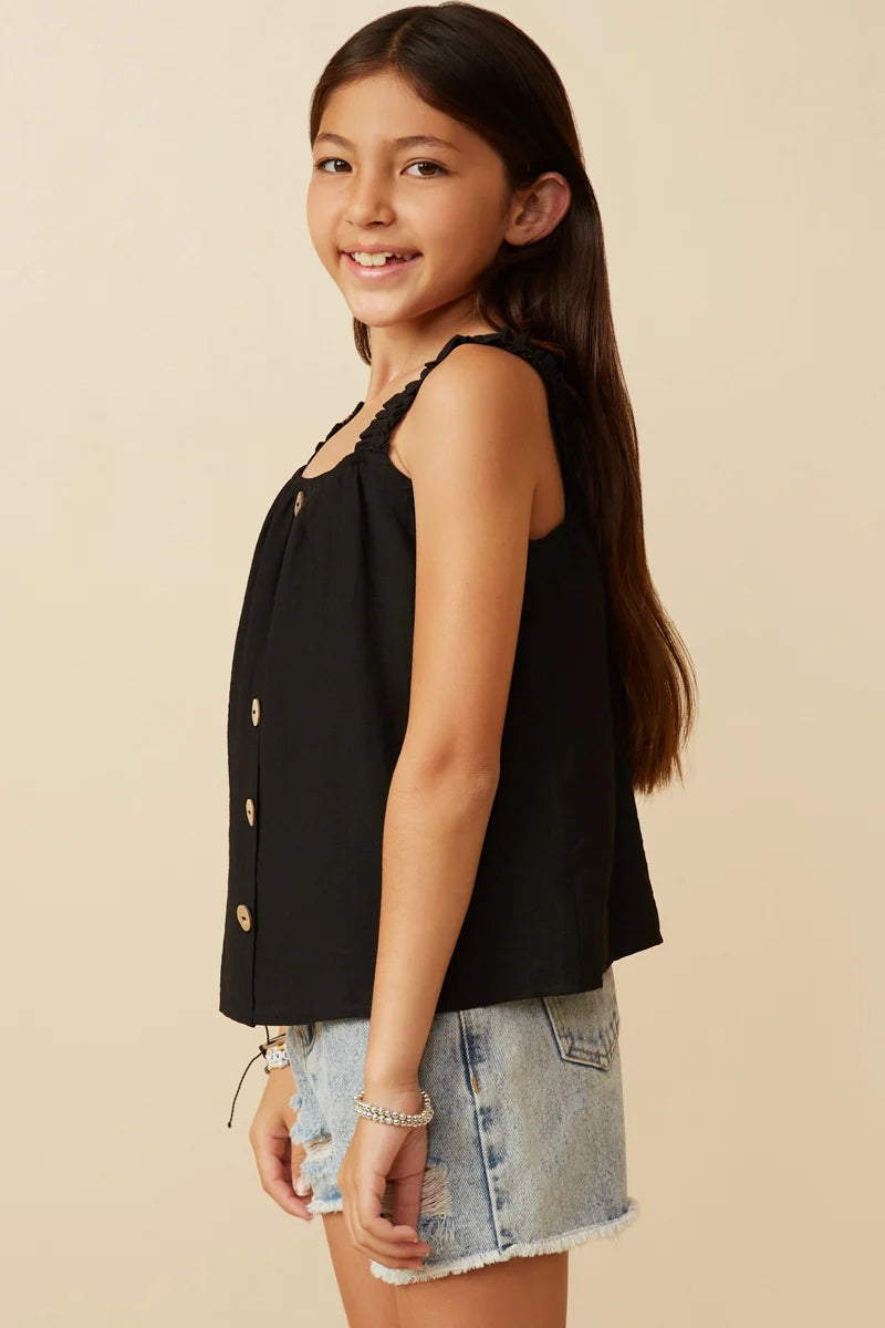 Girls Girls Button Detail Ruffle Strap Tank