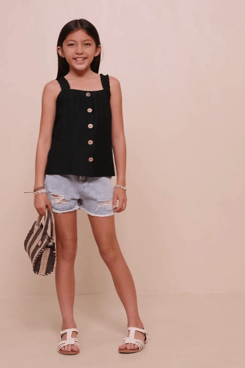Girls Girls Button Detail Ruffle Strap Tank
