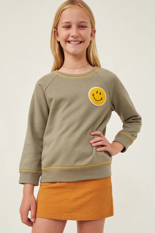 Girls Smiley Patch French Terry Sweatshirt