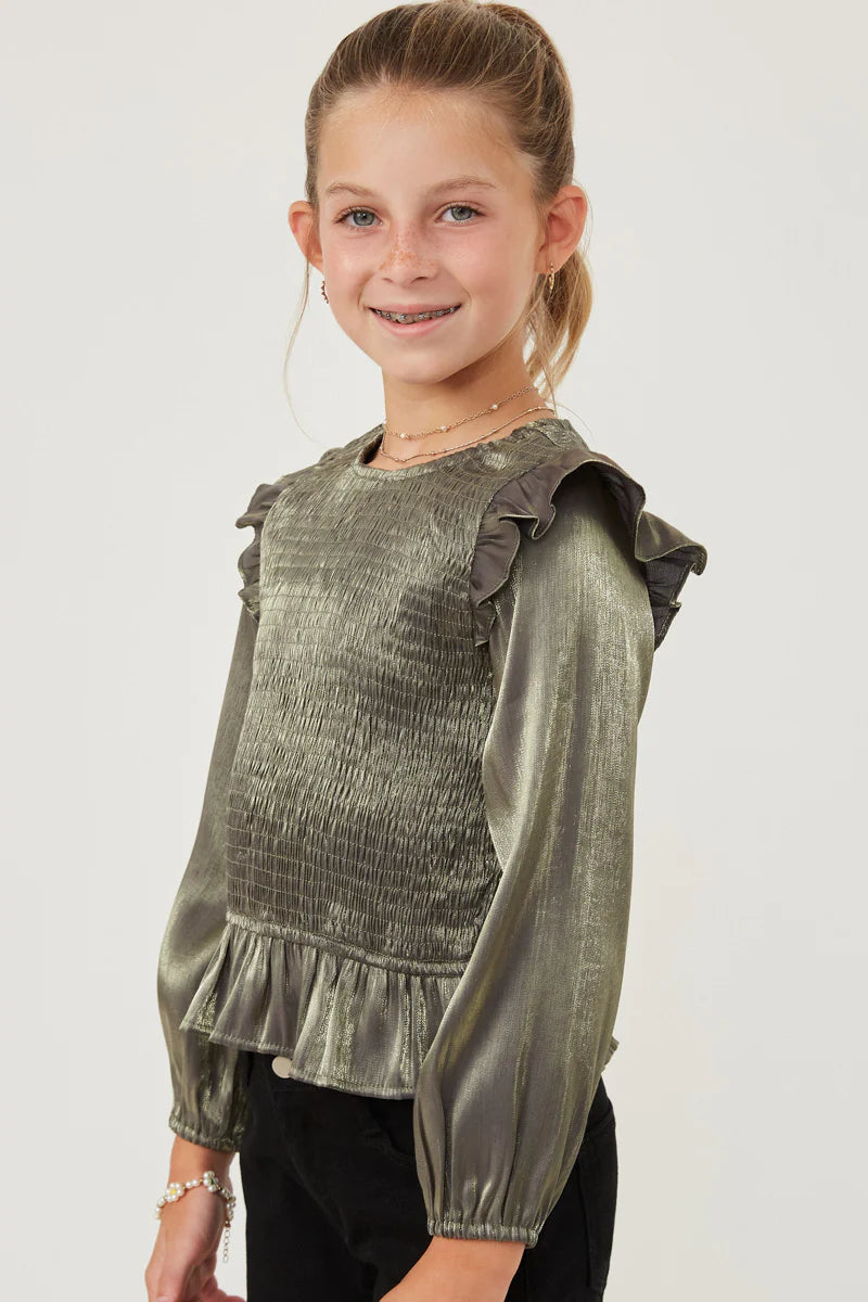 Girls Satin Smocked Top