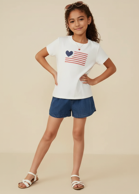 Girls Heart Flag Graphic Tee