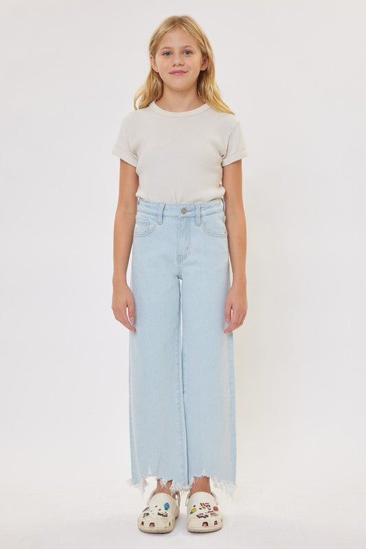 Girls High Rise Wide Leg Distressed Jeans