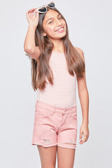 Girls Mid-Rise Twill Shorts With Fray Hem