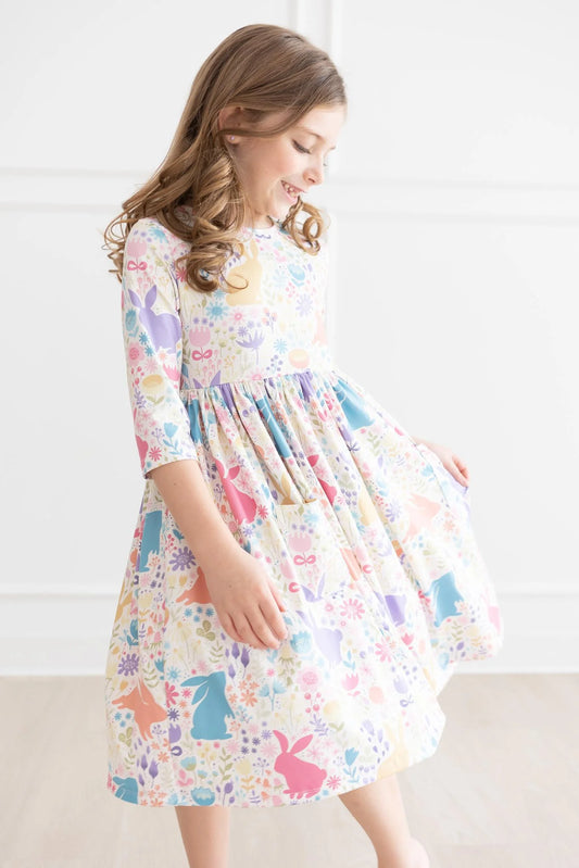 Girls Pastel Floral Bunnies Twirl Dress