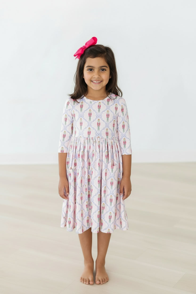 Girls Pink Nutcracker Pocket Twirl Dress