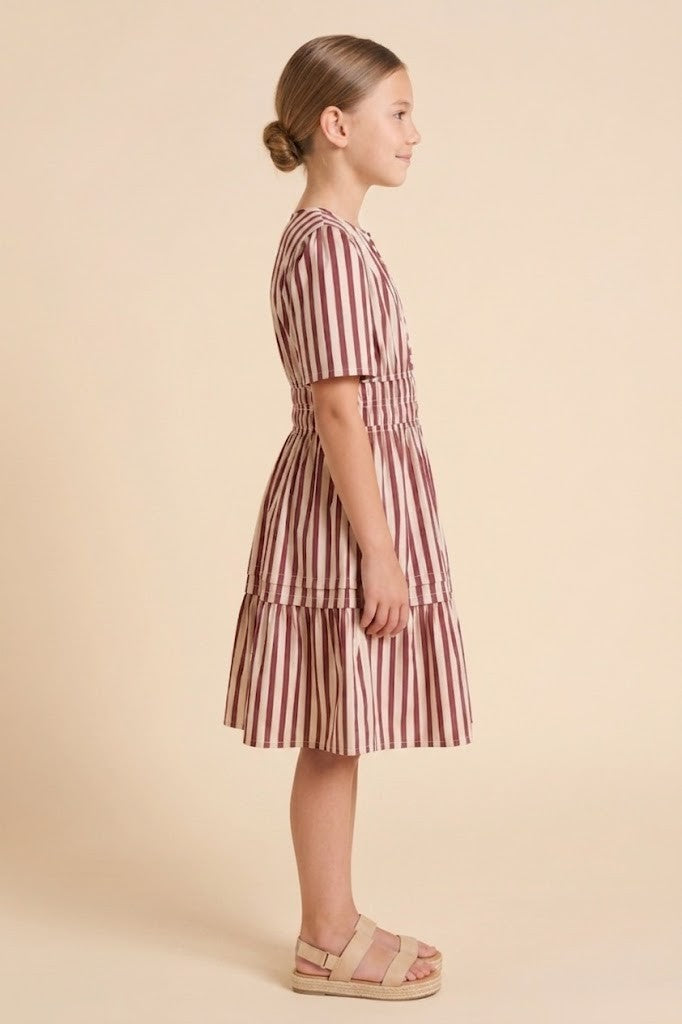 Girls Pleated Skirt Detail Striped Dress