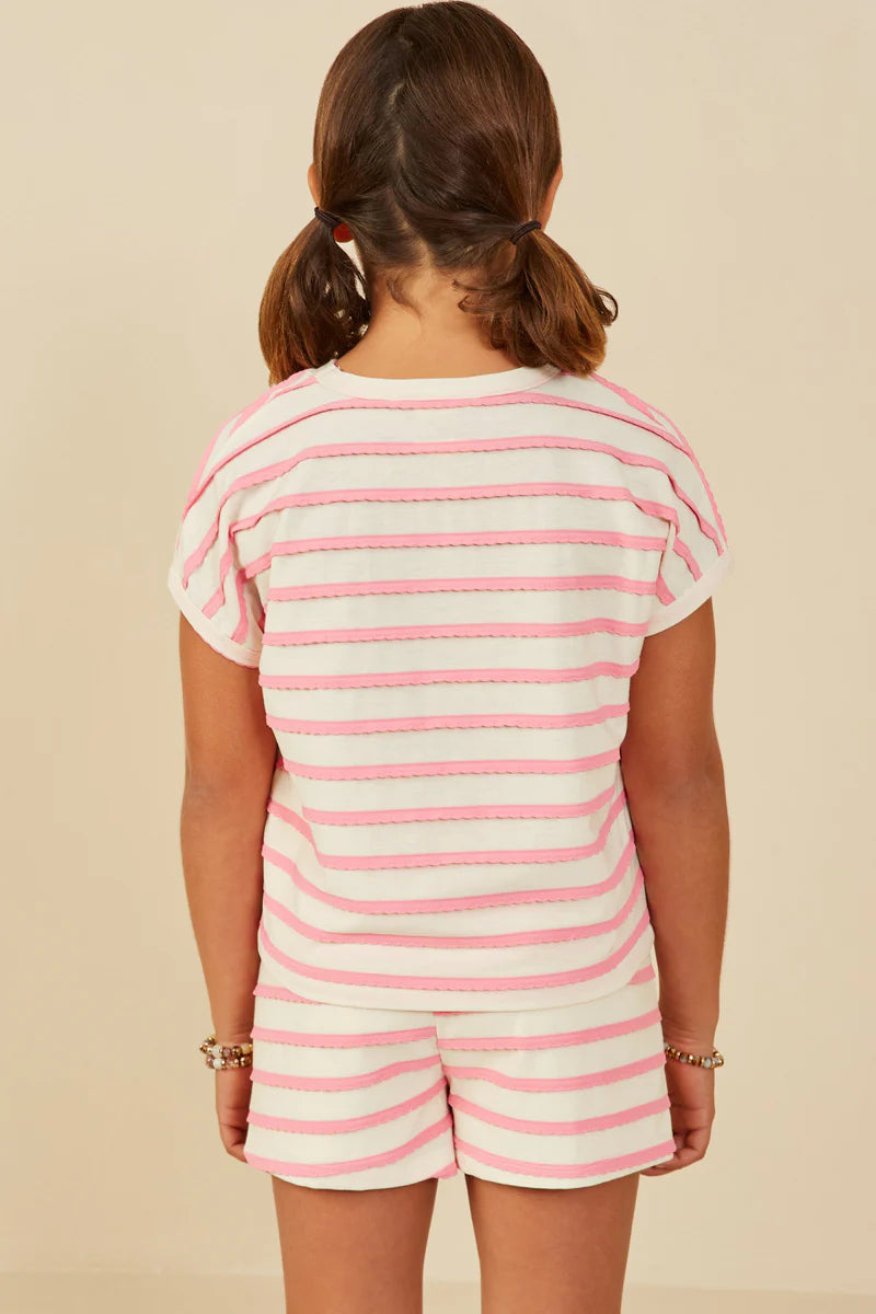 Girls Ruffle Textured Stripe Knit Dolman Top