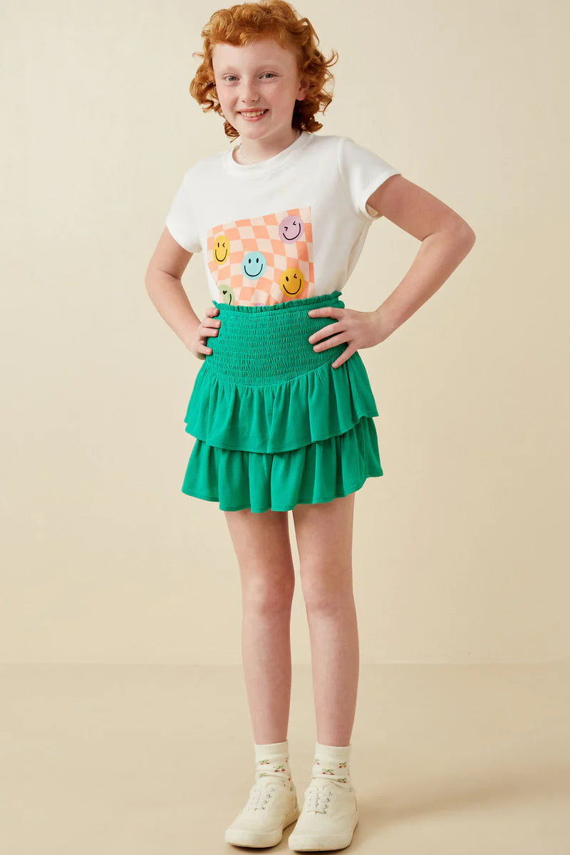 Girls Smocked Ruffle Tiered Mini Skirt