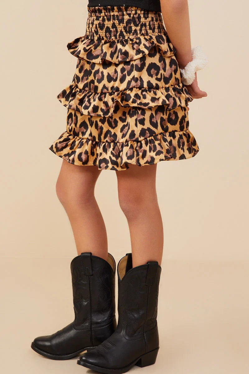 Girls Girls Smocked Waist Tiered Leopard Skirt