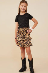 Girls Girls Smocked Waist Tiered Leopard Skirt
