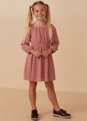 Girls Sparkle Foil Puff Sleeve Dress