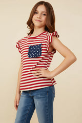 Girls Star Pocket Striped Knit Ruffled Knit Tank