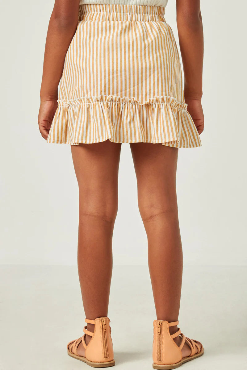 Girls Striped Asymmetric Ruffle Skirt