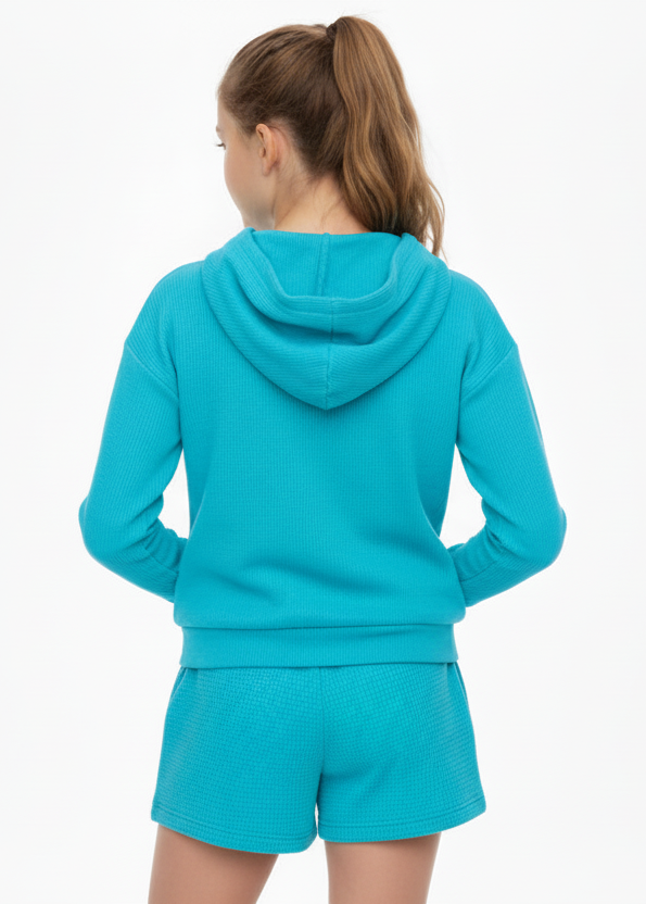 Girls Super Soft Waffle Pullover Hoodie & Short Set