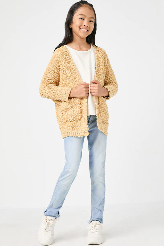 Girls Textured Sweater Cardigan