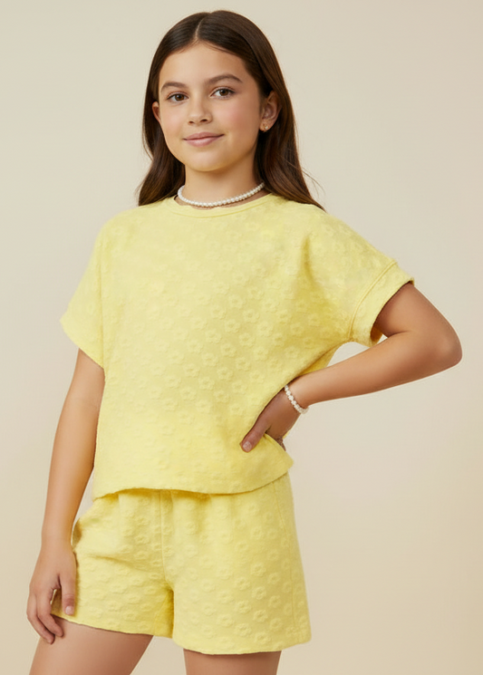 Girls Textured Floral Knit Set