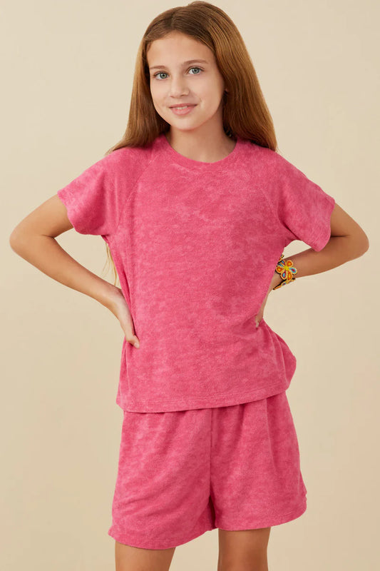 Girls Textured Velvet Look Terry Set
