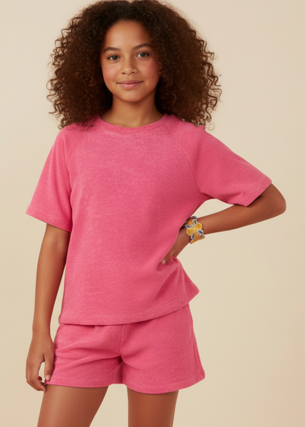 Girls Textured Velvet Look Terry Set