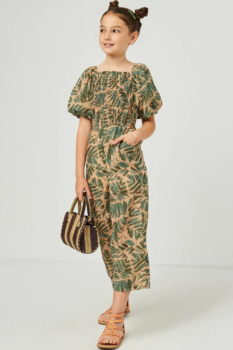 Girls Tropical Leaf Jumpsuit