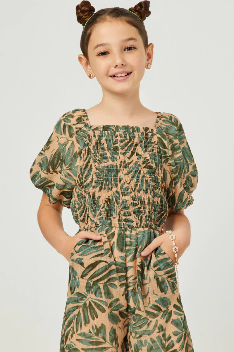 Girls Tropical Leaf Jumpsuit