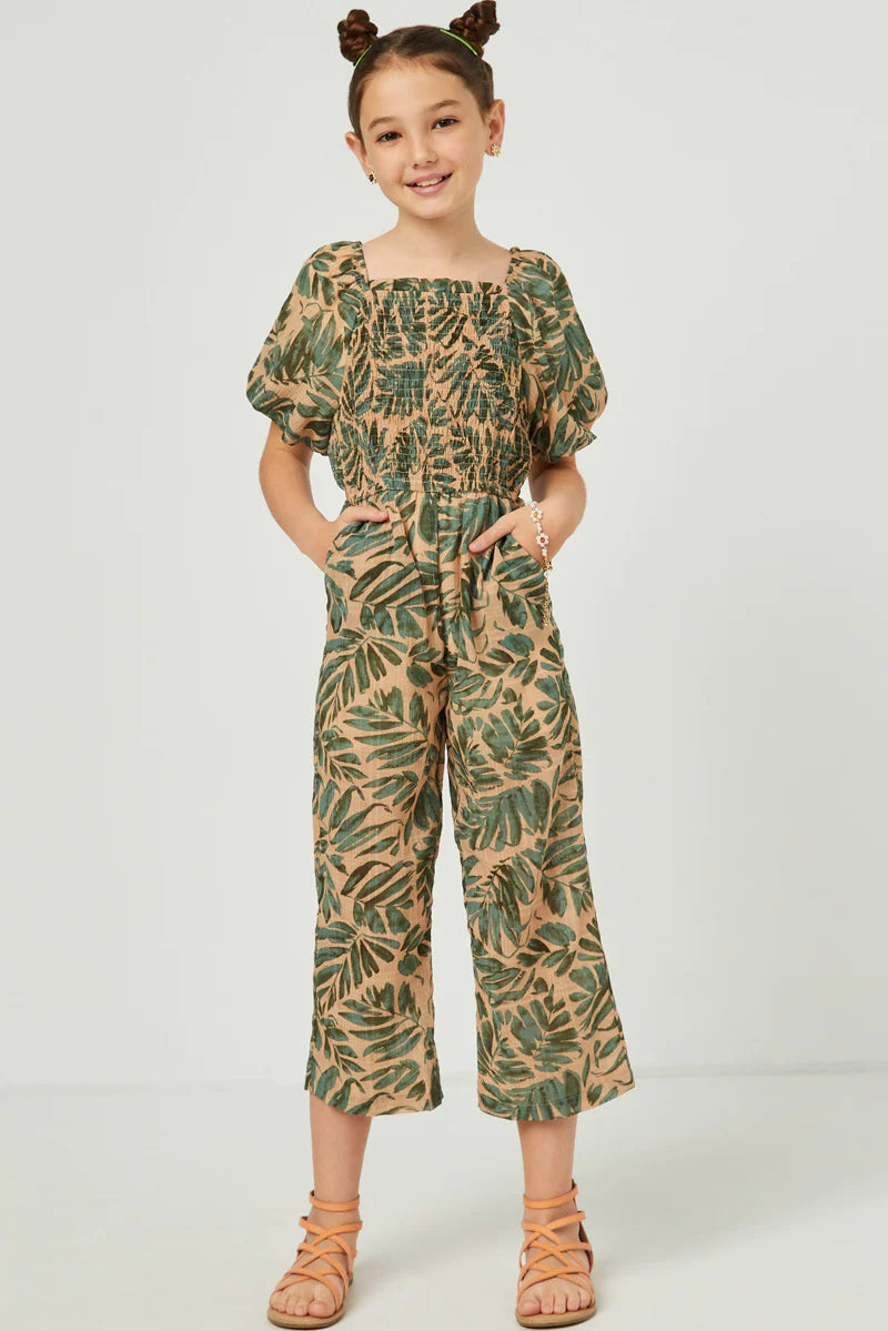 Girls Tropical Leaf Jumpsuit