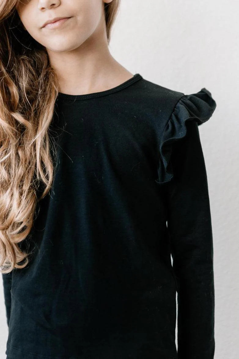Girls Vintage Black Ruffle Tee