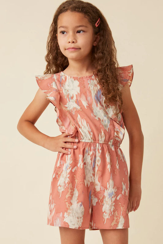 Girls Watercolor Ruffled Sleeve Romper