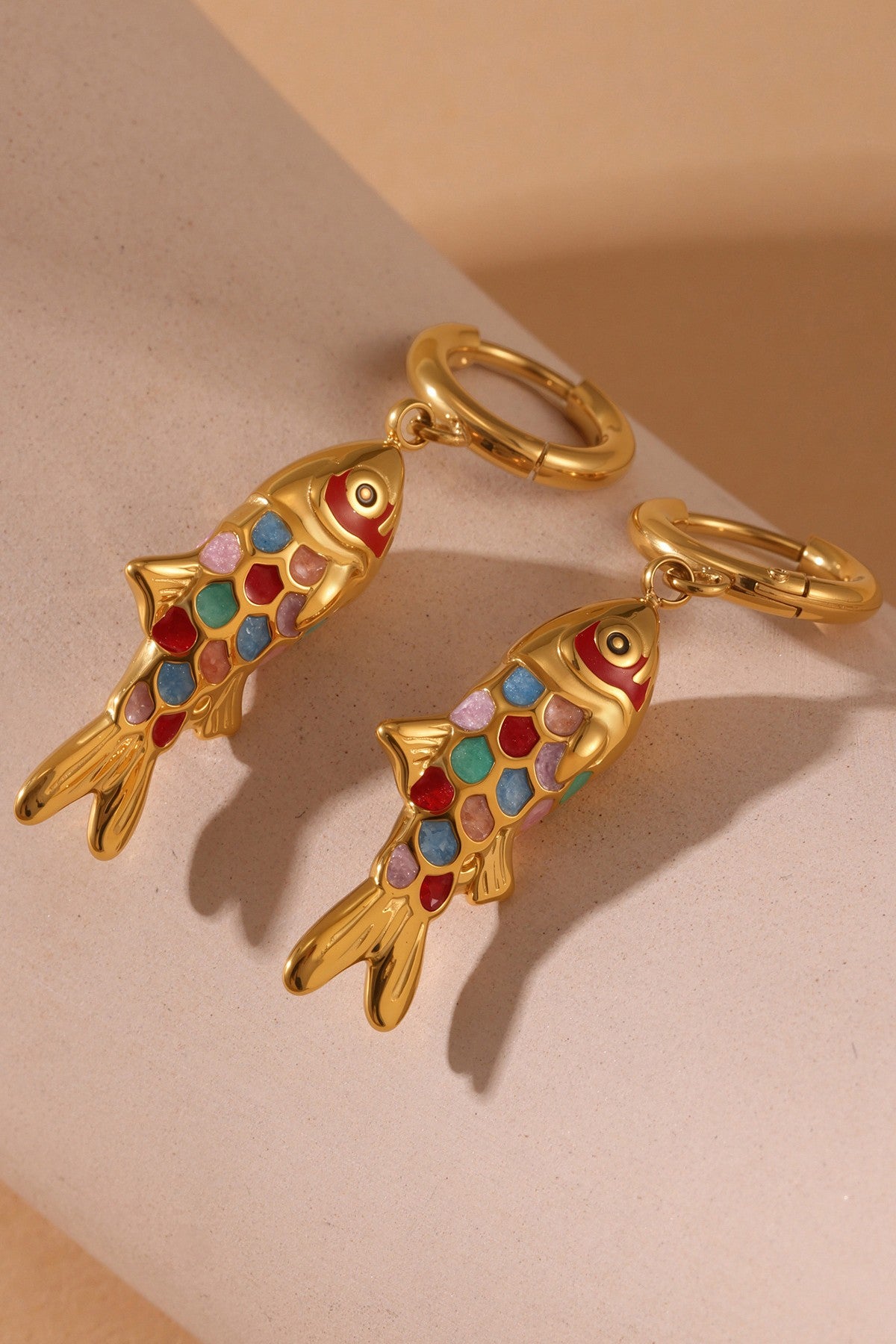 Gold Filled Enamel Fish Drop Earrings