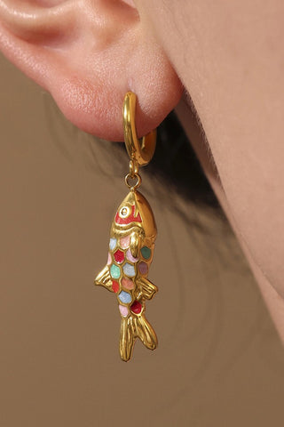 Gold Filled Enamel Fish Drop Earrings