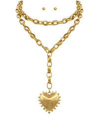 Dotted & Puffy Heart Long Necklace Set