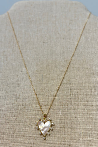 Gold Filled Shell Pearl Heart Charm Necklace