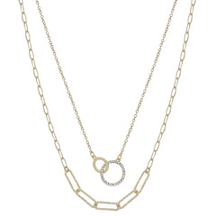 Gold Double Circle Pendant Layered with Gold Chain Necklace