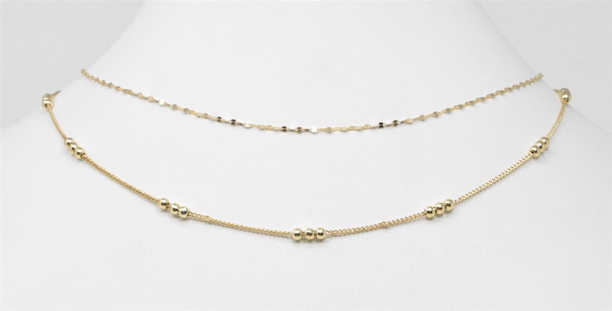 Silver 2 Layered Triple Beaded Necklace