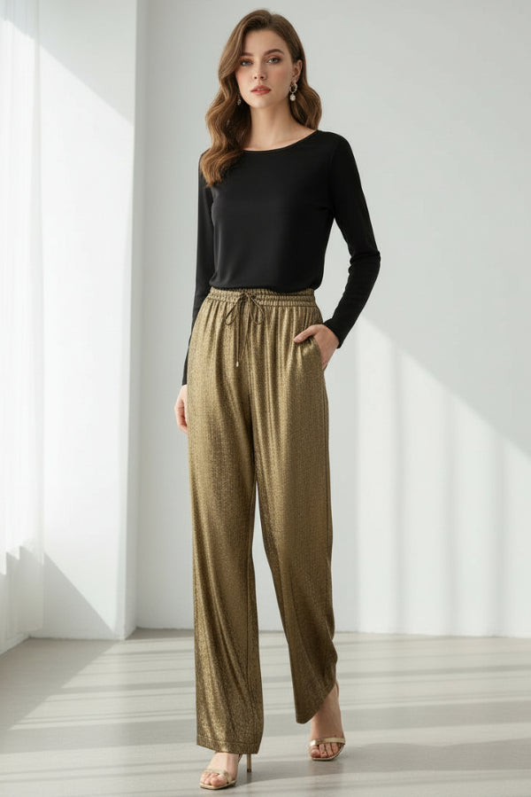 Metallic Wide-leg Pants