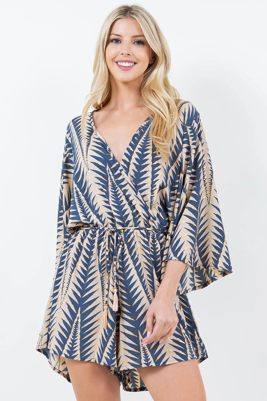 Green & Metallic Gold Fern Romper