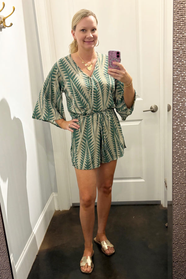 Green & Metallic Gold Fern Romper
