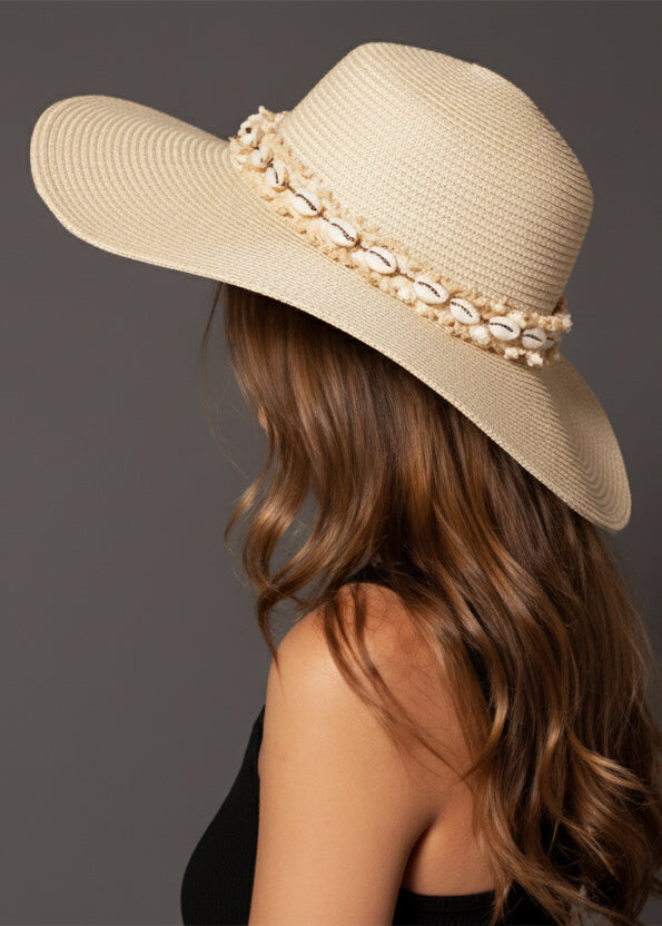 Dion Seashell Trim Wide Brim Hat