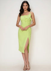 Chartreuse Floral Appliqué Midi Dress