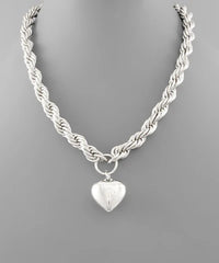 Silver Heart & Rope Chain Necklace