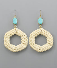 Hexagon Rattan & Turquoise Earrings