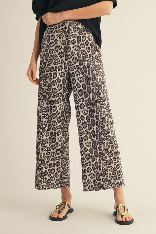 High Waist Wide Leg Leopard Pants