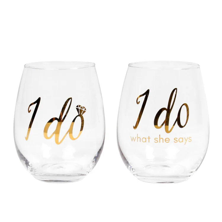 I Do What She Says Stemless Wine Glass Set Of 2