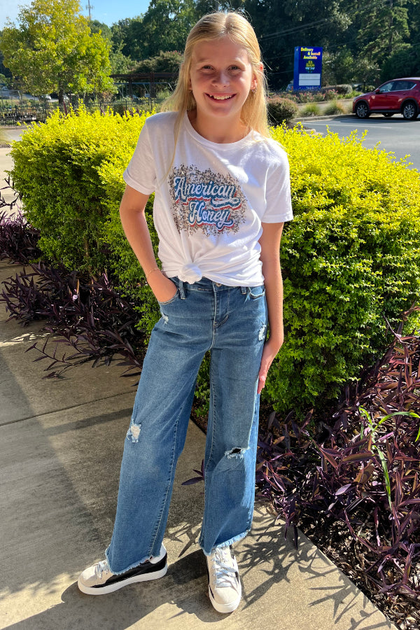 Girls Millie Wide Leg Fray Hem Jean