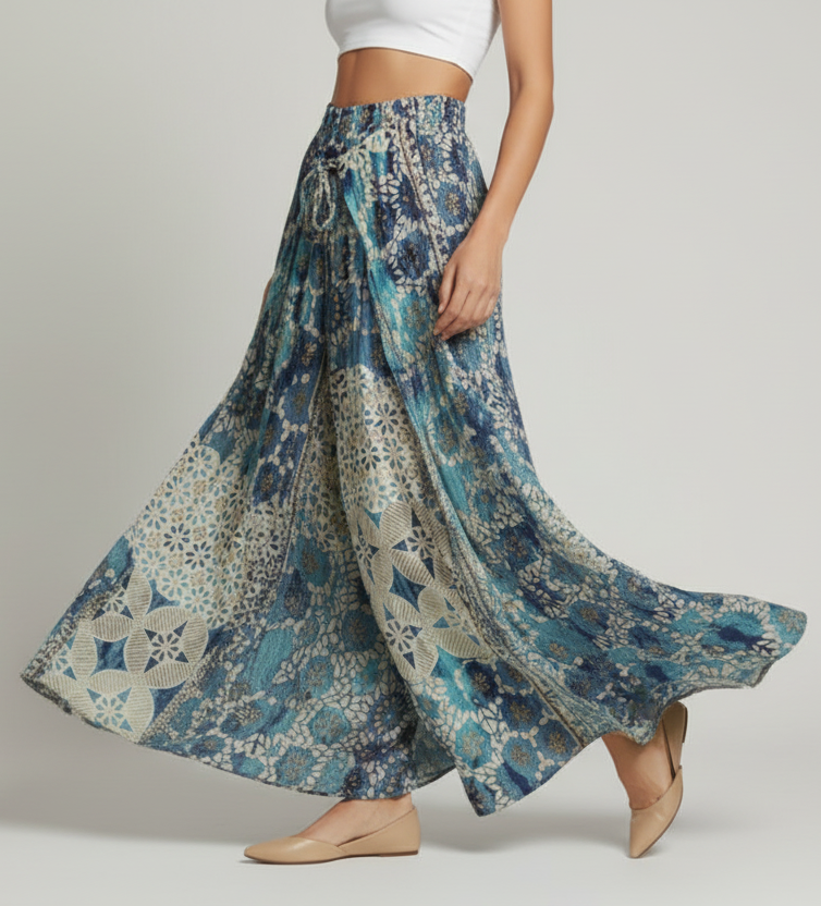 Blue Metallic Faux Wrap Pants