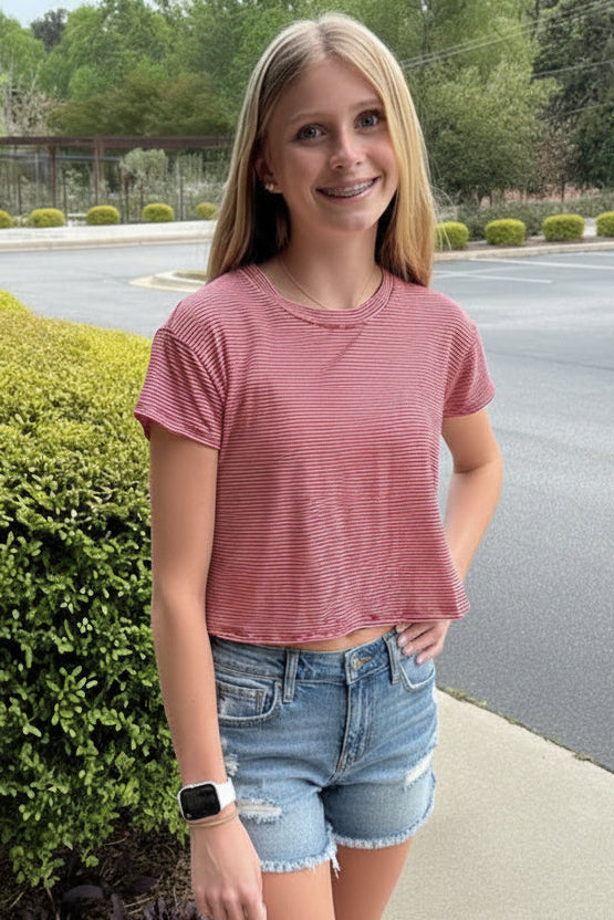 Tween Lux Striped Cropped Tees