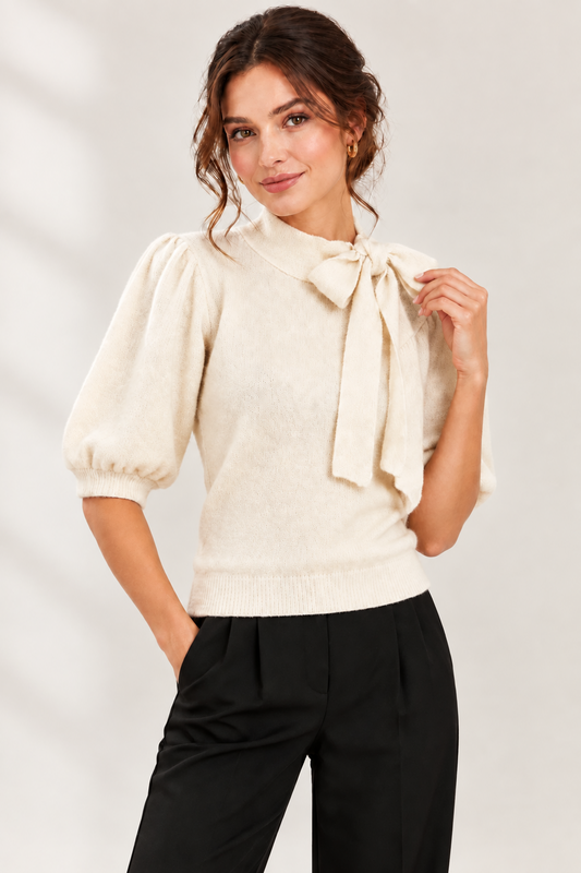 THML Cream Tie Neck Sweater